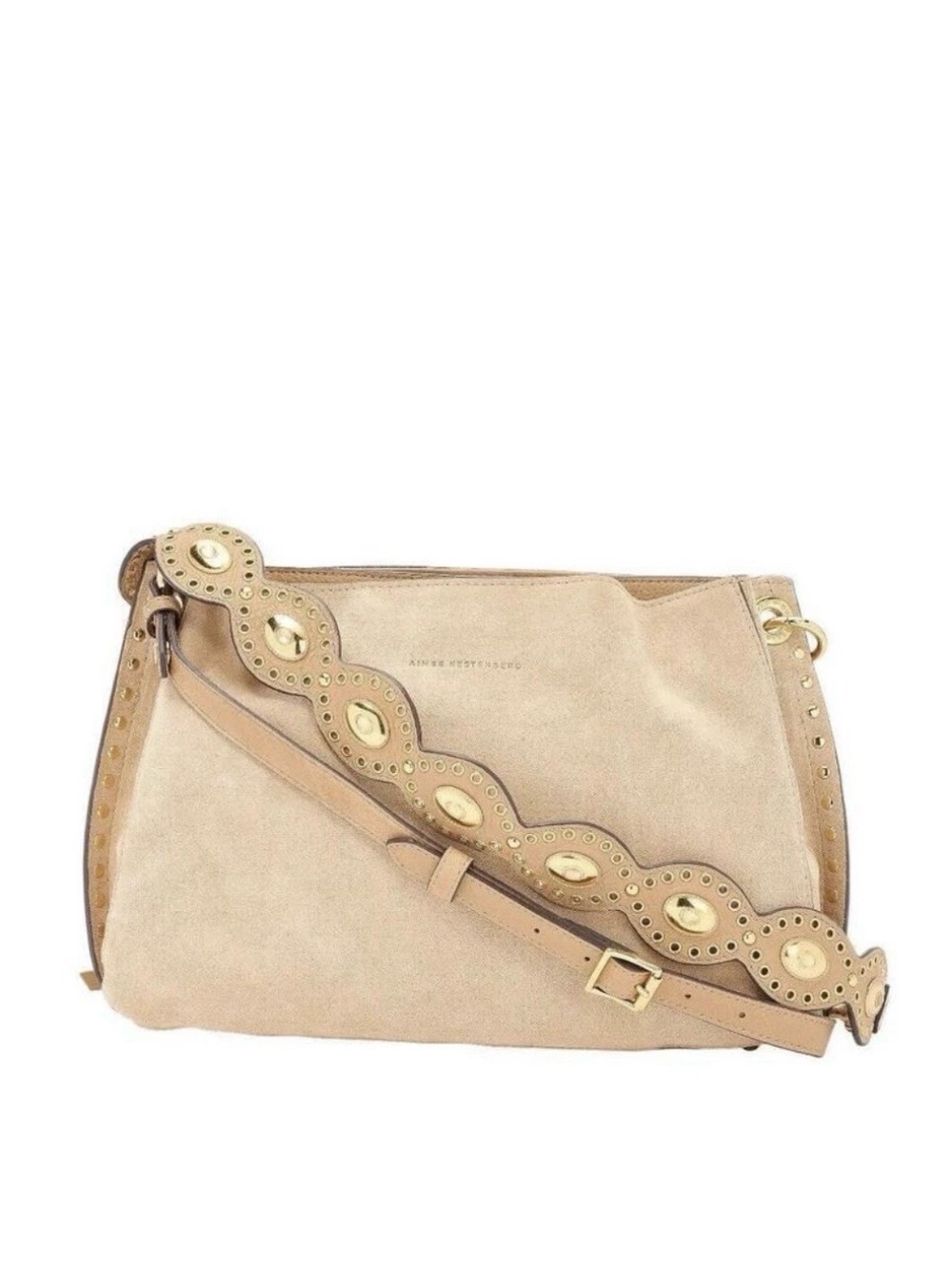 Aimee Kestenberg Beige Suede Shoulder Bag with Scalloped Stud Strap double Roma